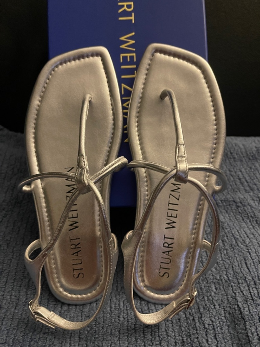 Stuart Weitzman Metallic Silver Matilda flat Sandals Women’s Size 4 NWB